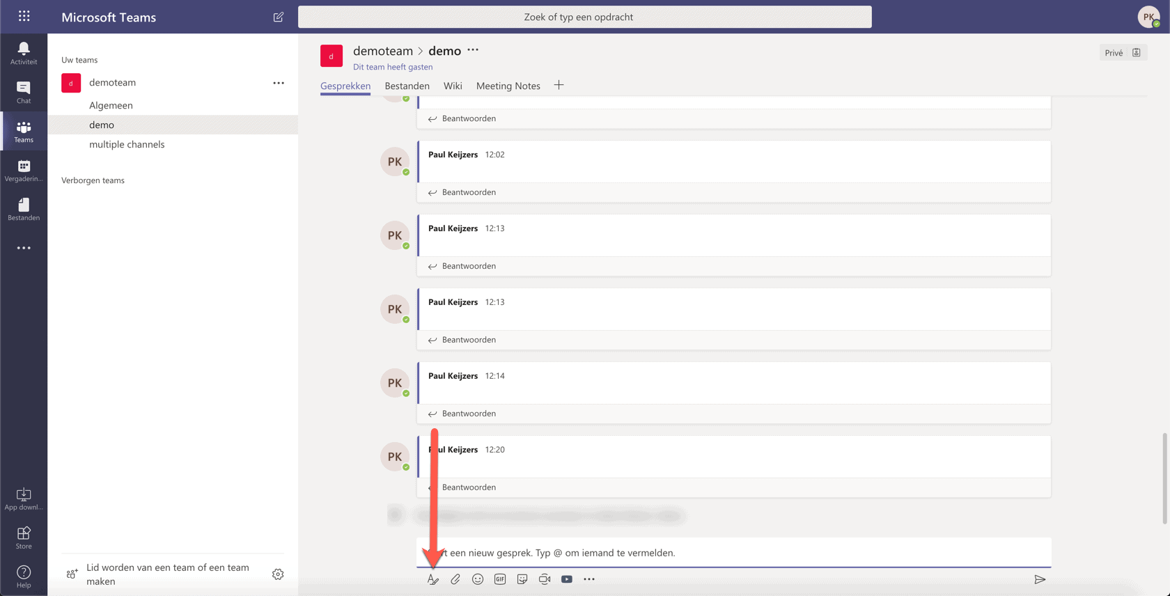 formating in Microsoft teams