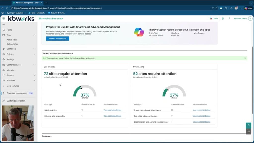 SharePoint-rapportage met sites die aandacht nodig hebben voordat Copilot aangaat